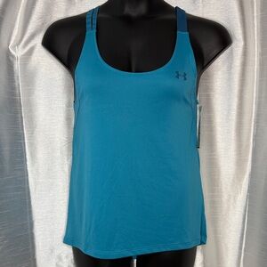 Under Armour Performance Heatgear Teal Women’s L Criss Cross Back Mesh Tank